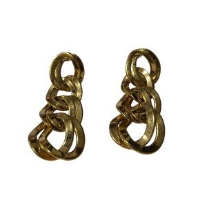 Vintage Monet Chunky Gold Tone Double Link Chain Drop Earring Signed Designer